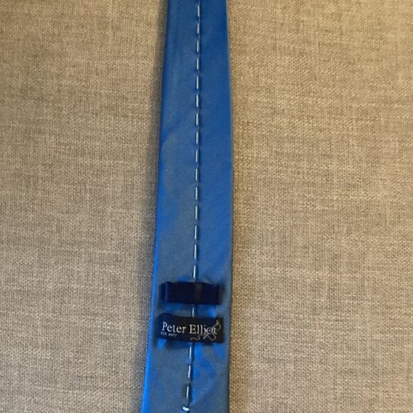Peter Elliot Silk Satin Narrow Blue Tie Handmade in Italy. - Picture 4 of 6